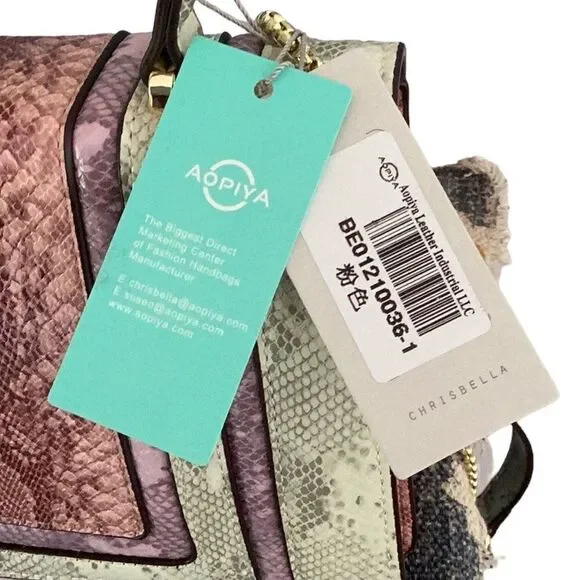 CHRISBELLA NWT CROSSBODY SATCHEL HANDBAG Pink PURPLE SNAKE Leather - Picture 8 of 10